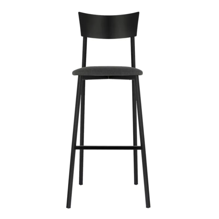 Anémone Carrier® Tabouret de bar français avec assise en tissu rembourrée et dossier métal
