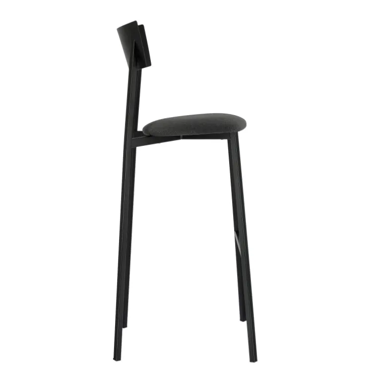Anémone Carrier® Tabouret de bar français avec assise en tissu rembourrée et dossier métal