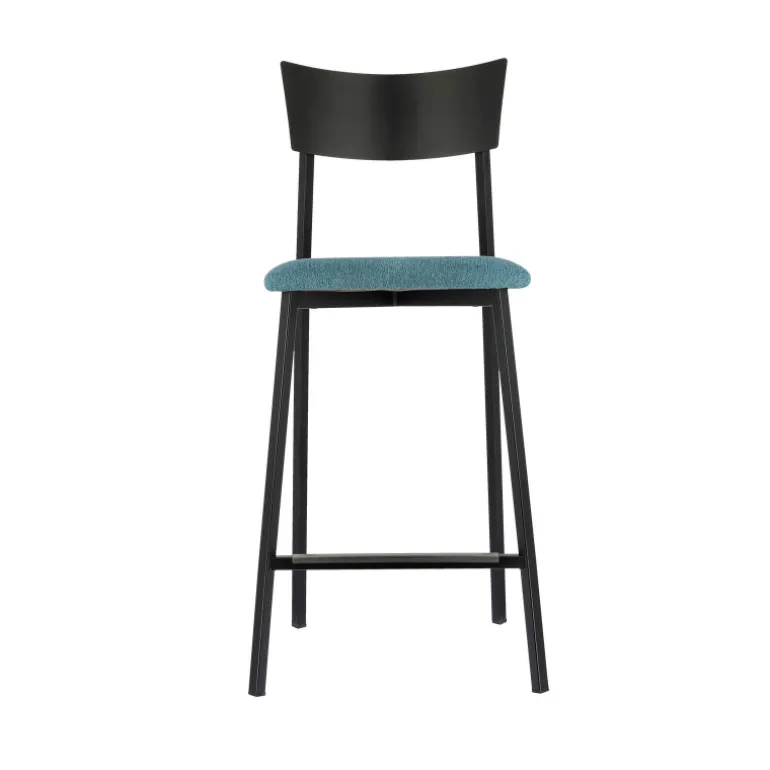 Anémone Carrier® Tabouret snack français avec assise en tissu rembourrée et dossier métal