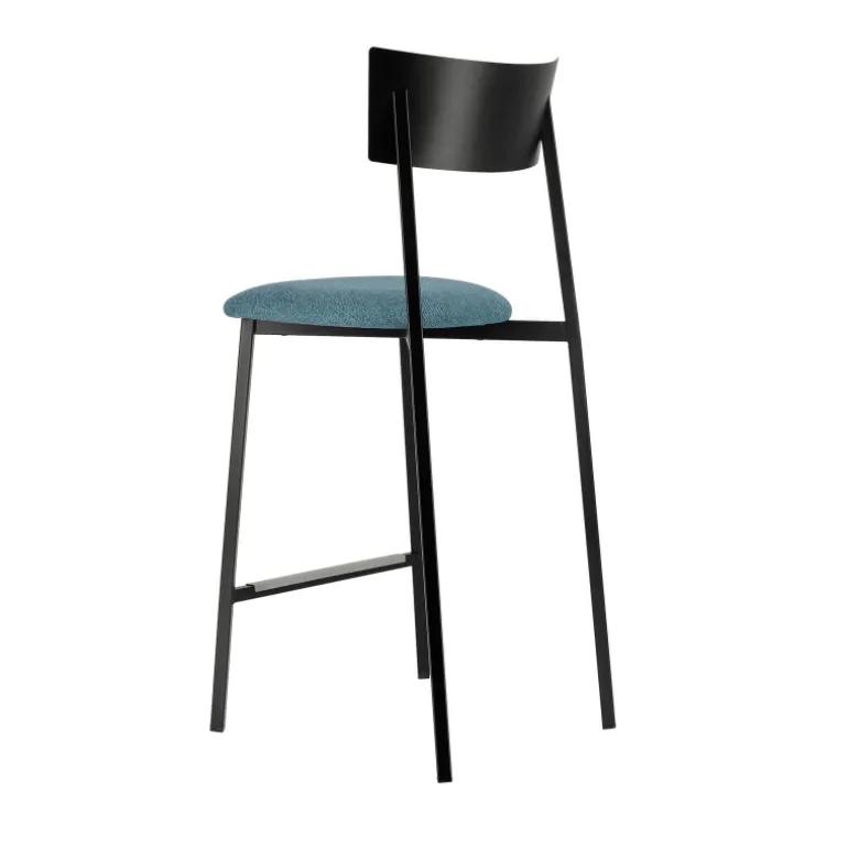 Anémone Carrier® Tabouret snack français avec assise en tissu rembourrée et dossier métal