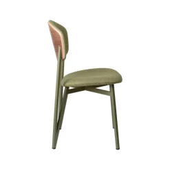 Artémis Carrier® Chaise design française assise et dossier en tissu avec dos bois et pieds en métal