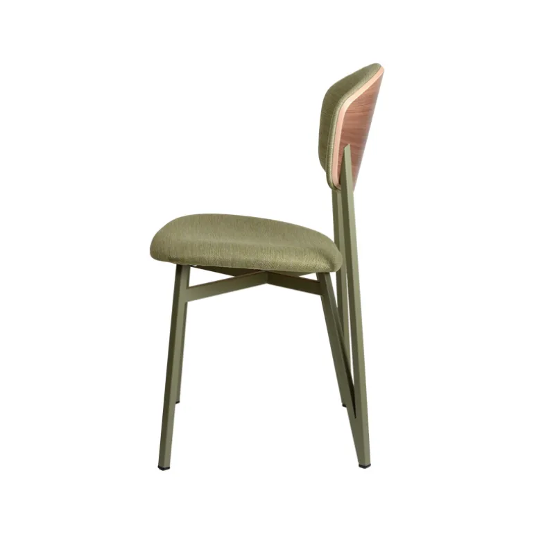 Artémis Carrier® Chaise design française assise et dossier en tissu avec dos bois et pieds en métal