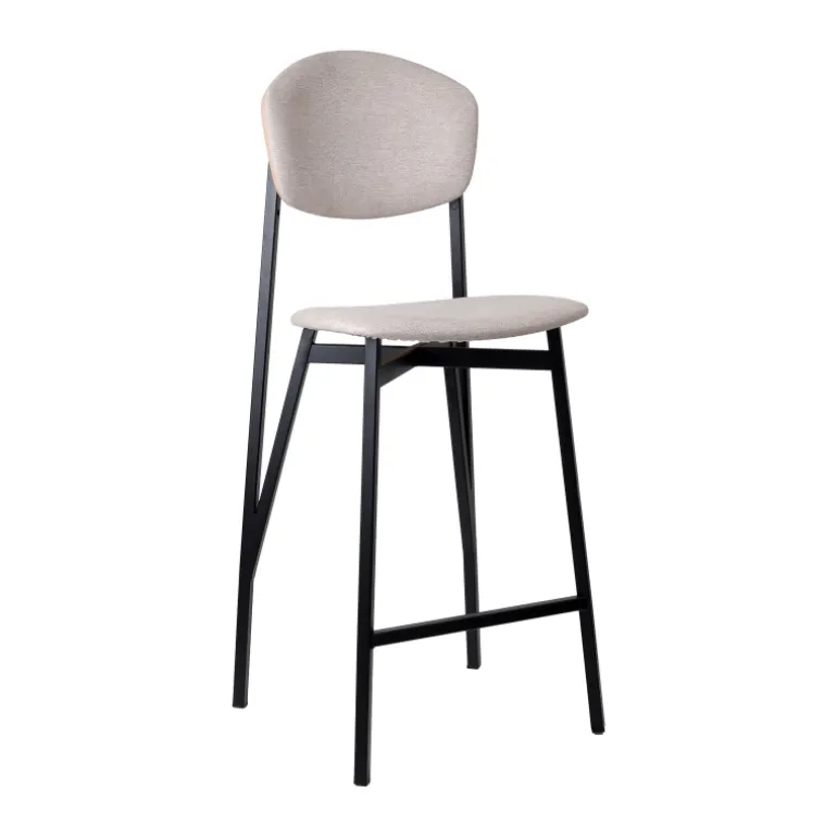 Artémis Carrier® Tabouret snack design français assise et dossier en tissu dos en bois et pieds en métal