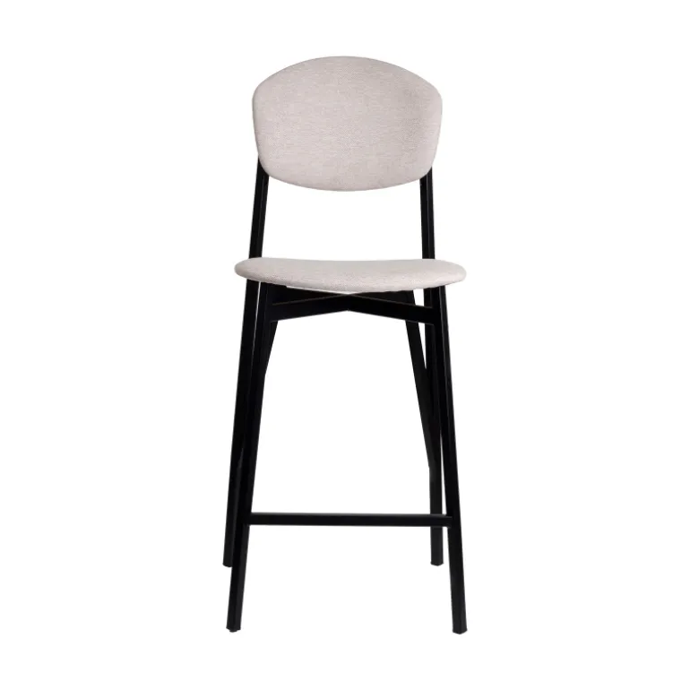 Artémis Carrier® Tabouret snack design français assise et dossier en tissu dos en bois et pieds en métal