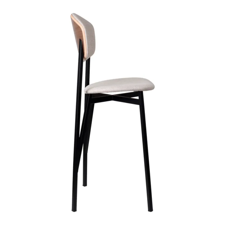 Artémis Carrier® Tabouret snack design français assise et dossier en tissu dos en bois et pieds en métal