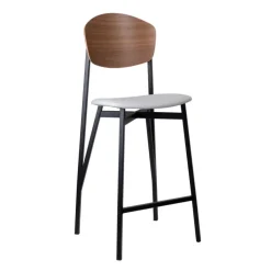 Artémis Carrier® Tabouret snack design français assise en simili dossier bois et pieds en métal