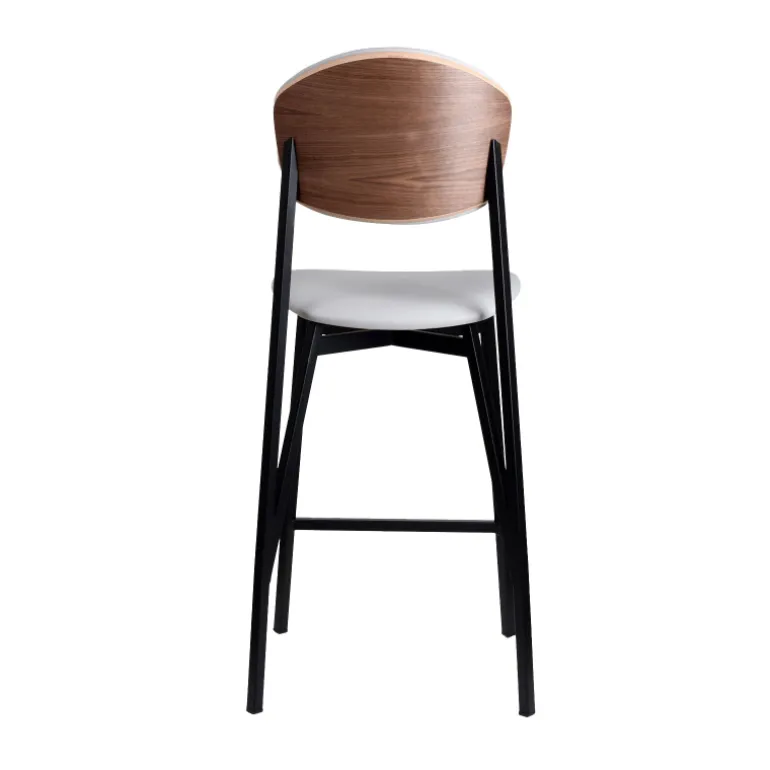 Artémis Carrier® Tabouret snack design français assise en simili dossier bois et pieds en métal