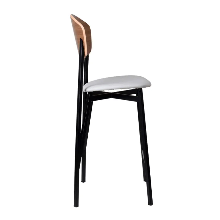 Artémis Carrier® Tabouret snack design français assise en simili dossier bois et pieds en métal