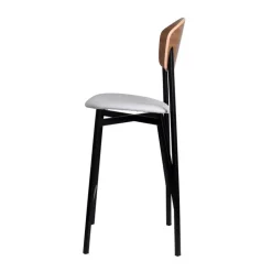 Artémis Carrier® Tabouret snack design français assise en simili dossier bois et pieds en métal