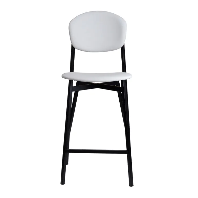 Artémis Carrier® Tabouret snack design français assise et dossier en simili dos bois et pieds en métal