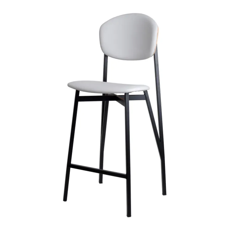 Artémis Carrier® Tabouret snack design français assise et dossier en simili dos bois et pieds en métal