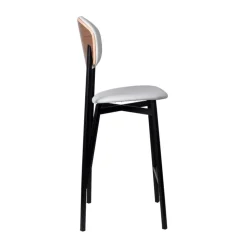 Artémis Carrier® Tabouret snack design français assise et dossier en simili dos bois et pieds en métal