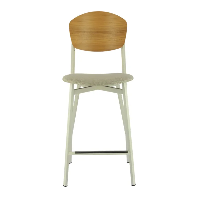 Artémis Carrier® Tabouret snack design français assise en tissu dossier bois et pieds en métal