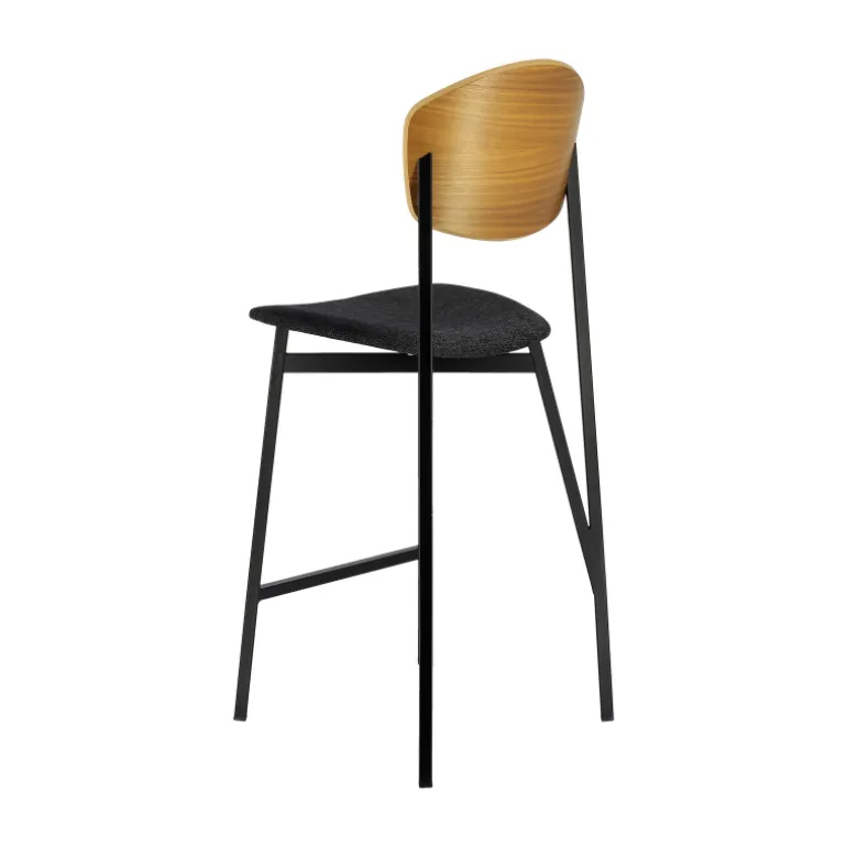 Artémis Carrier® Tabouret snack design français assise en tissu dossier bois et pieds en métal