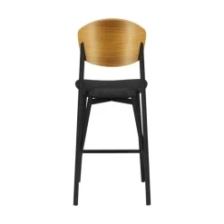 Artémis Carrier® Tabouret snack design français assise en tissu dossier bois et pieds en métal