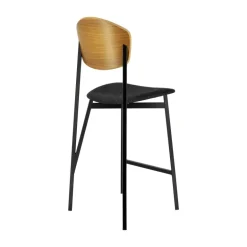 Artémis Carrier® Tabouret snack design français assise en tissu dossier bois et pieds en métal