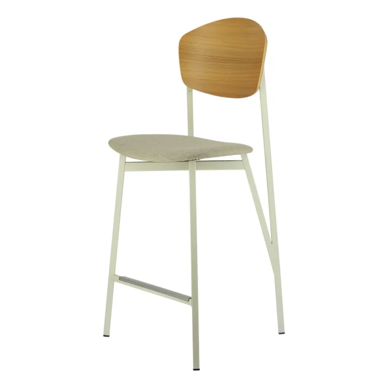 Artémis Carrier® Tabouret snack design français assise en tissu dossier bois et pieds en métal