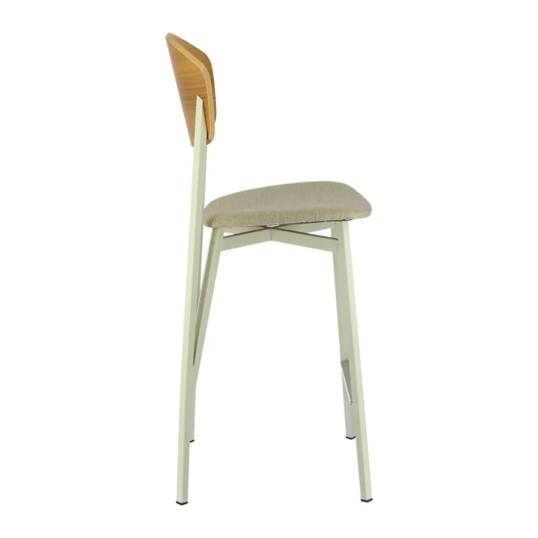 Artémis Carrier® Tabouret snack design français assise en tissu dossier bois et pieds en métal