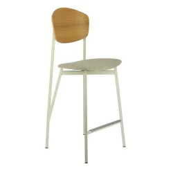 Artémis Carrier® Tabouret snack design français assise en tissu dossier bois et pieds en métal