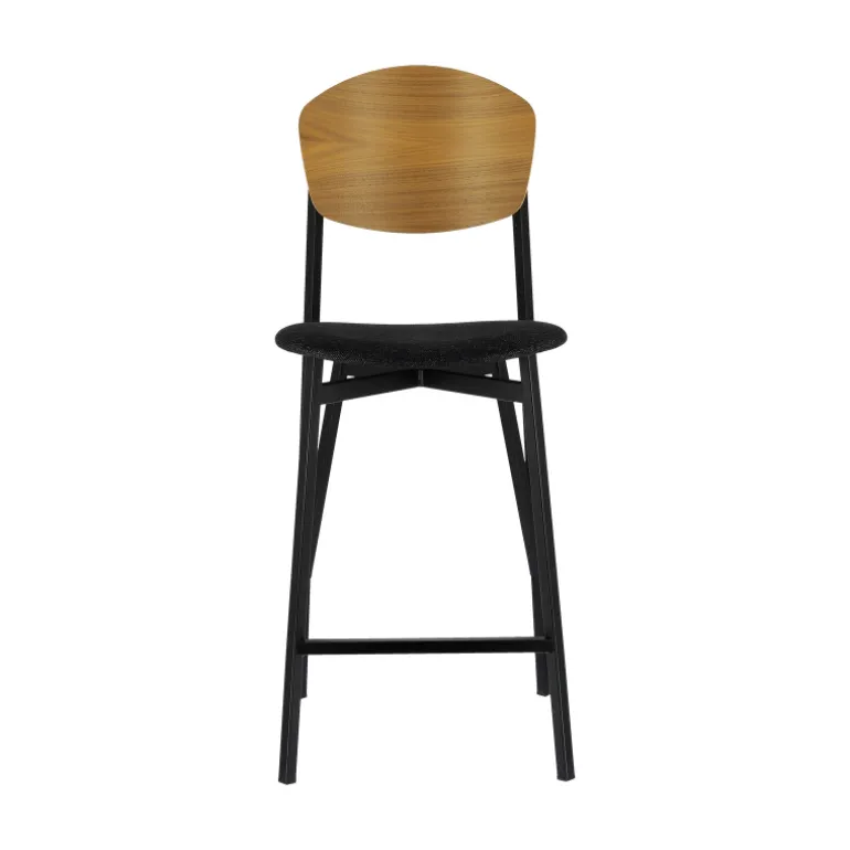 Artémis Carrier® Tabouret snack design français assise en tissu dossier bois et pieds en métal