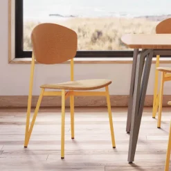 Artémis XL Carrier® Chaise design française avec assise en tissu, dos du dossier bois et pieds en métal