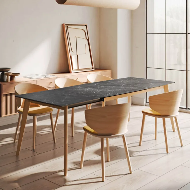 Atlas Table scandinave extensible en céramique avec pieds en bois