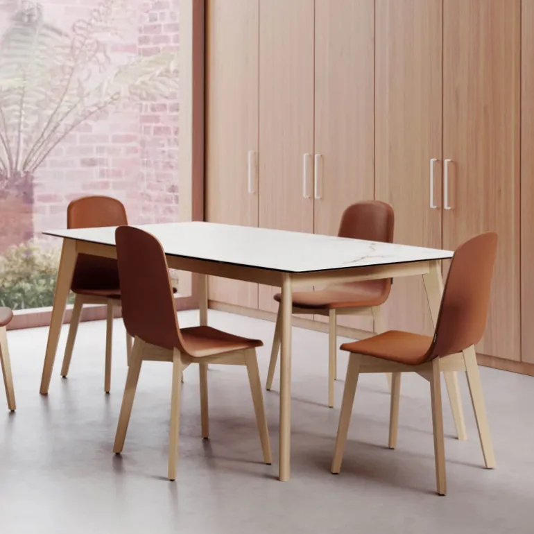 Atlas Table scandinave extensible en céramique avec pieds en bois