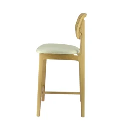 AugustinTabouret snack avec dossier en cannage et assise en tissu