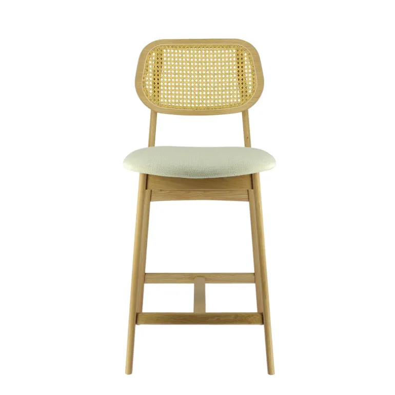 AugustinTabouret snack avec dossier en cannage et assise en tissu