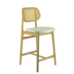 AugustinTabouret snack avec dossier en cannage et assise en tissu