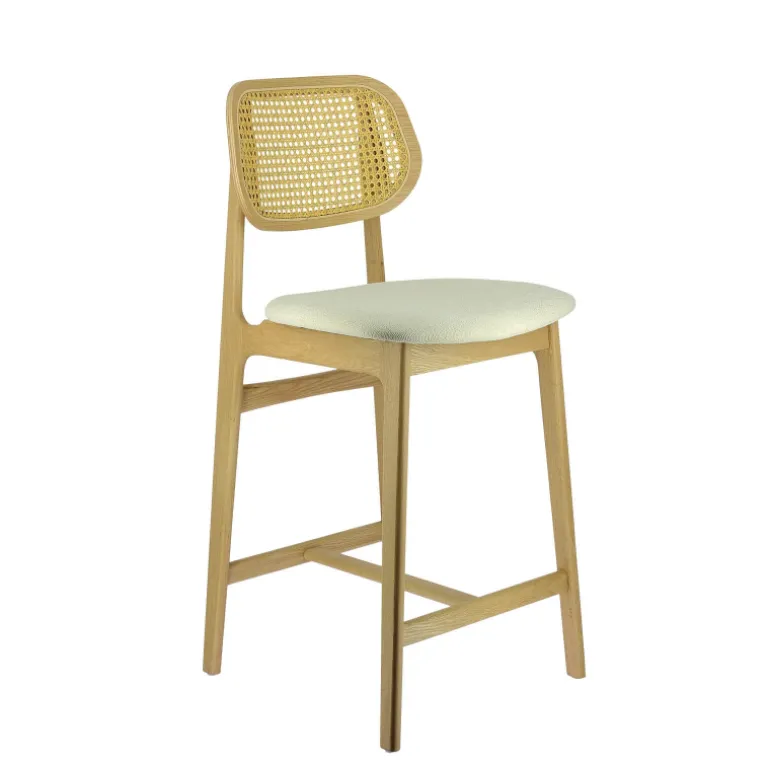 AugustinTabouret snack avec dossier en cannage et assise en tissu