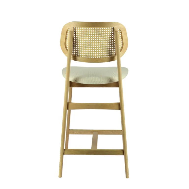 AugustinTabouret snack avec dossier en cannage et assise en tissu