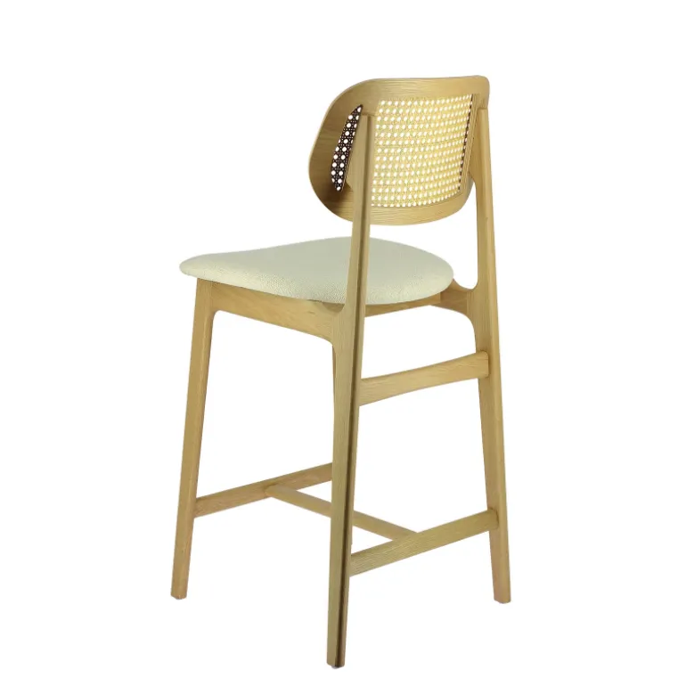 AugustinTabouret snack avec dossier en cannage et assise en tissu