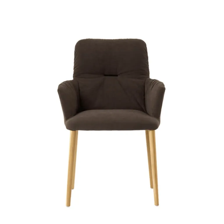 Aura Mobitec® Chaise avec accoudoirs style cocooning en tissu et pieds bois