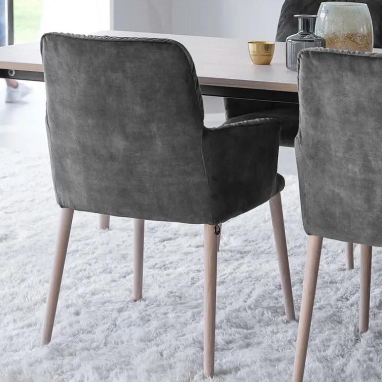 Aura Mobitec® Chaise avec accoudoirs style cocooning en tissu et pieds bois