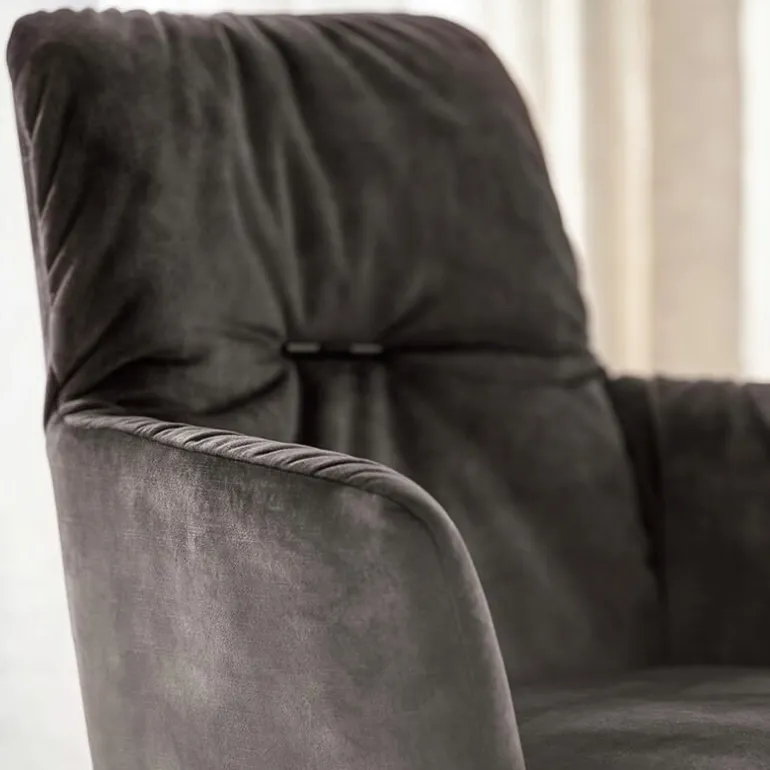 Aura Mobitec® Chaise avec accoudoirs style cocooning en tissu et pieds bois