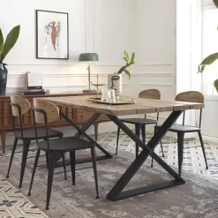 Austin Chaise en métal industriel dossier bois