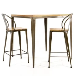 Bolonia AM412 Table industrielle carrée en métal et bois