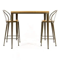 Bolonia AM412 Table industrielle carrée en métal et bois
