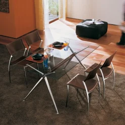 Brioso Midj® Table en verre design avec pieds en X métalliques