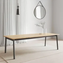 Bérénice Table extensible en mélaminé chêne naturel avec pieds en métal noir