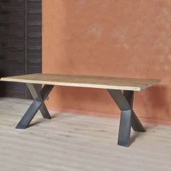 Carte Table extensible rectangulaire en chêne massif et métal pieds en X