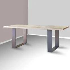 Carte Table industrielle rectangulaire en chêne massif et pieds traineau