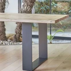 Carte Table industrielle rectangulaire en chêne massif et pieds traineau