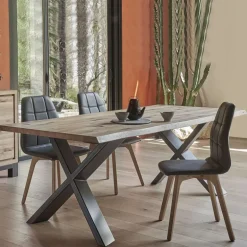 Carte Table rectangulaire en chêne massif et piétement métallique en croix