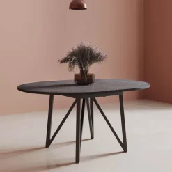 Clair de Lune Table ronde extensible en stratifié imitation marbre avec pieds en métal anthracite