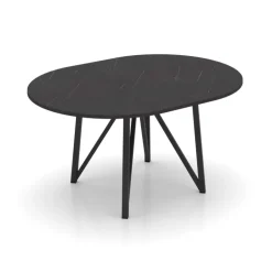 Clair de Lune Table ronde extensible en stratifié imitation marbre avec pieds en métal anthracite
