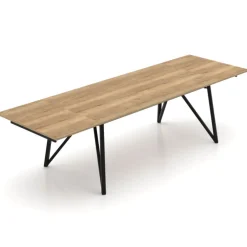 Claire Table design extensible en mélaminé imitation chêne naturel avec pieds en métal noir