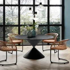 Clessidra Midj® Table ronde design plateau céramique pied central sablier