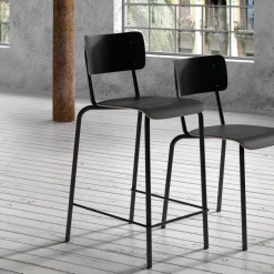 Collège Tabouret snack vintage avec dossier en bois et métal